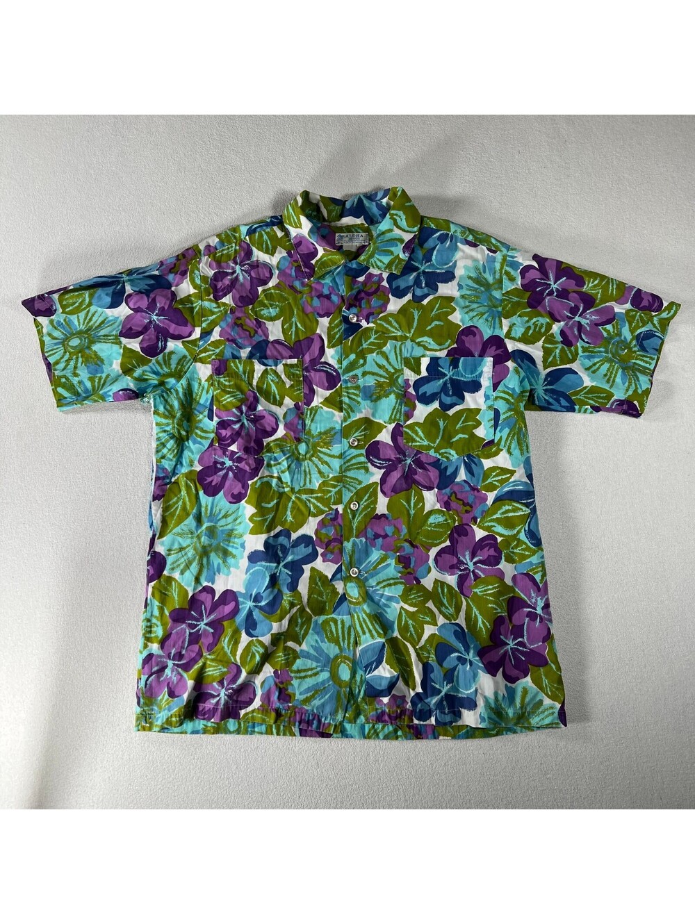 Vintage Aloha Hawaiian Short Sleeve Shirt Floral Print 100% Cotton True Vintage